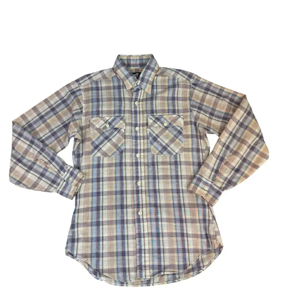 Levi's Plaid Button Up Long Sleeve Shirt 1970 Vintage Medium Cotton Western